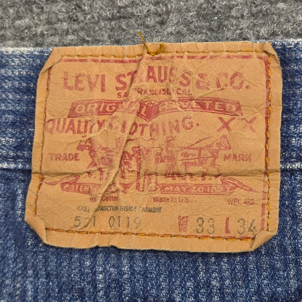 Vintage Levis 501-0119 Jeans Railroad Hickory Pinstripe Denim 31x33 80s Made USA